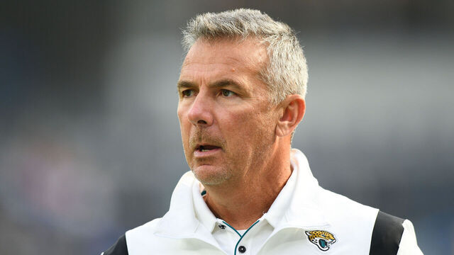 INGLEWOOD, CA - DECEMBER 05: Jacksonville Jaguars head coach Urban Meyer looks on before the NFL game between the Jacksonville Jaguars and the Los Angeles Rams on December 5, 2021, at SoFi Stadium in Inglewood, CA.