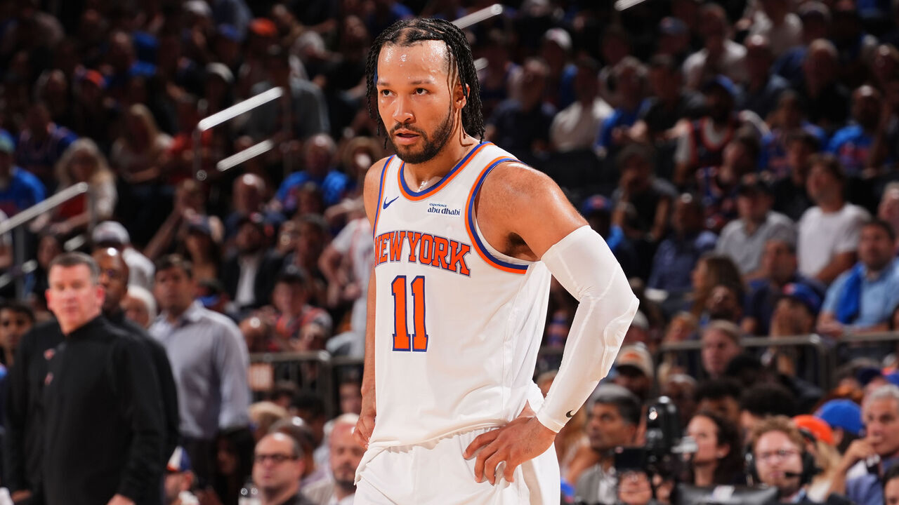 NEW YORK, NY - MAY 19: Jalen Brunson #11 of the New York Knicks looks on during the game against the Cleveland Cavaliers during Game One of the NBA Eastern Conference Finals on May 19, 2026 at Madison Square Garden in New York City, New York. Mandatory Copyright Notice: Copyright 2026 NBAE