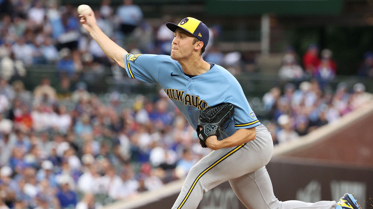 CHICAGO, ILLINOIS - MAY 19: Jacob Misiorowski #32 of the Milwaukee Brewers delivers a pitch during the second inning against the Chicago Cubs at Wrigley Field on May 19, 2026 in Chicago, Illinois.