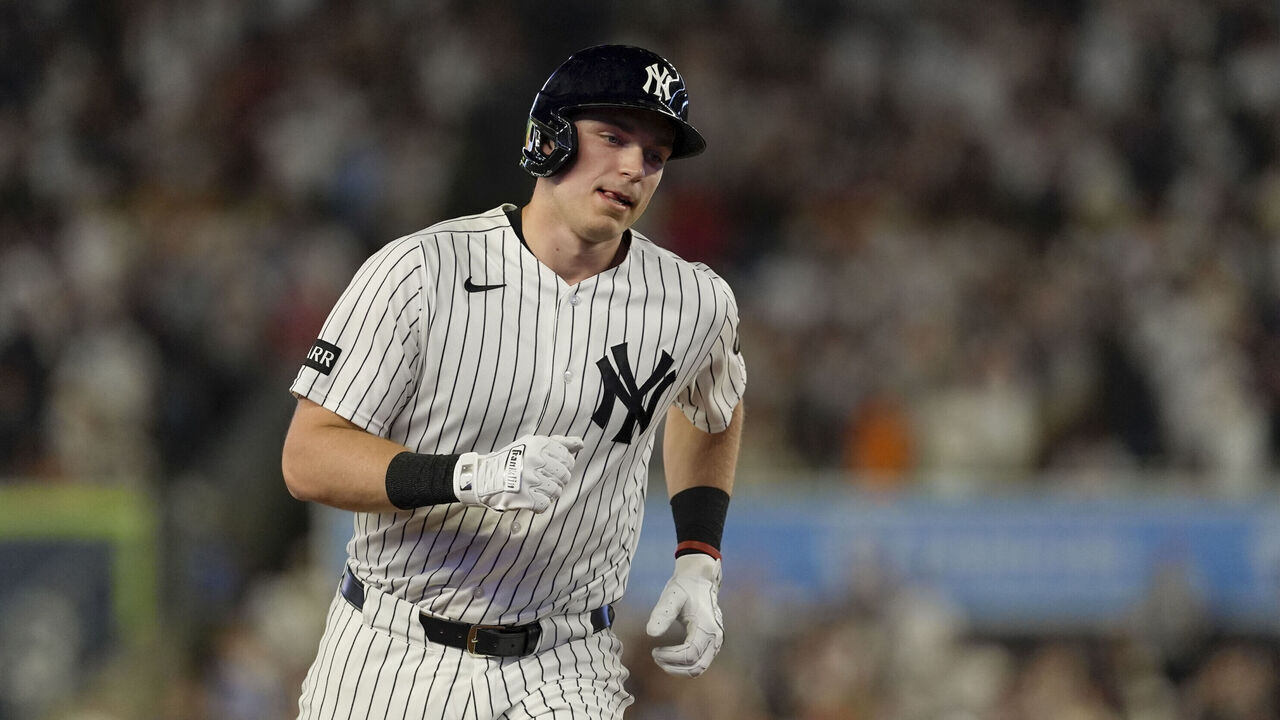 NEW YORK, NY - MAY 19: Ben Rice #22 of the New York Yankees rounds the bases after hitting a home run in the fifth inning during the game between the Toronto Blue Jays and the New York Yankees at Yankee Stadium on Tuesday, May 19, 2026 in New York, New York.