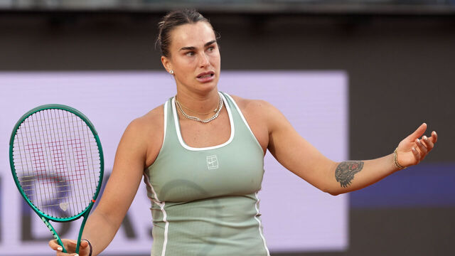 Aryna Sabalenka of Belarus reacts during a match at the Internazionali BNL d'Italia 2026 tennis tournament at Foro Italico. Rome (Italy), May 09th, 2026
