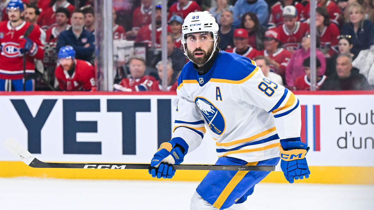 MONTREAL, CANADA - MAY 10: Alex Tuch #89 of the Buffalo Sabres skates during the third period against the Montréal Canadiens in Game Three of the Second Round of the 2026 Stanley Cup Playoffs at the Bell Centre on May 10, 2026 in Montreal, Quebec, Canada.