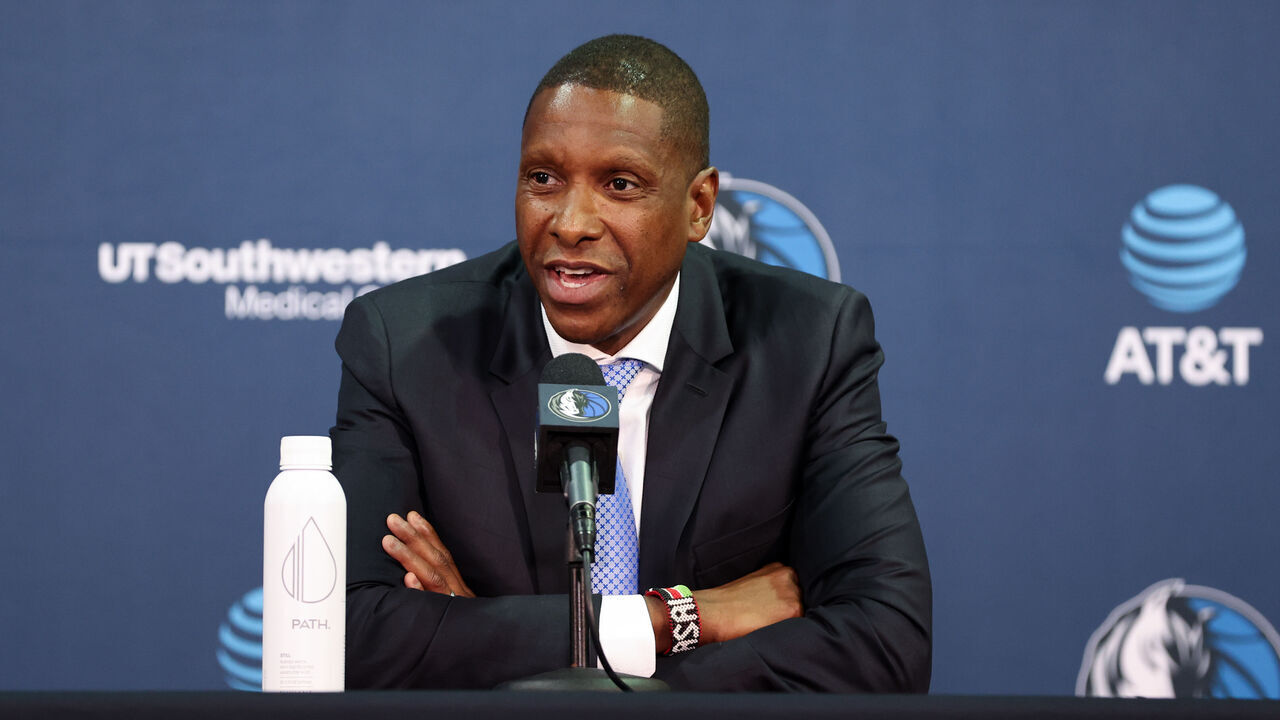 DALLAS, TX - MAY 5: Masai Ujiri talks to the media during an introductory press conference on May 5, 2026 at American Airlines Center in Dallas, Texas. Mandatory Copyright Notice: Copyright 2026 NBAE