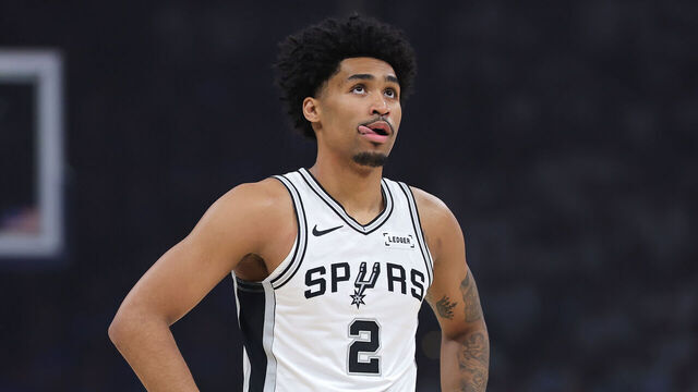 OKLAHOMA CITY, OKLAHOMA - MAY 20: Dylan Harper #2 of the San Antonio Spurs looks on during the first quarter of a game against the Oklahoma City Thunder in Game Two of the NBA Western Conference Finals at Paycom Center on May 20, 2026 in Oklahoma City, Oklahoma.