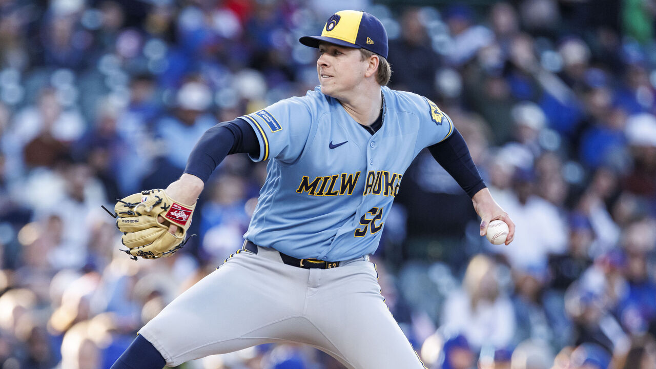 CHICAGO, ILLINOIS - MAY 20: Kyle Harrison #52 of the Milwaukee Brewers delivers a pitch in the first inning of the game between the Milwaukee Brewers and the Chicago Cubs at Wrigley Field on May 20, 2026 in Chicago, Illinois.