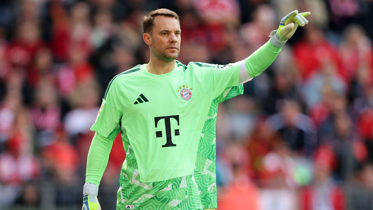 MUNICH, GERMANY - MAY 16: Manuel Neuer of Bayern Muenchen reacts during the Bundesliga match between FC Bayern München and 1. FC Köln at Allianz Arena on May 16, 2026 in Munich, Germany.