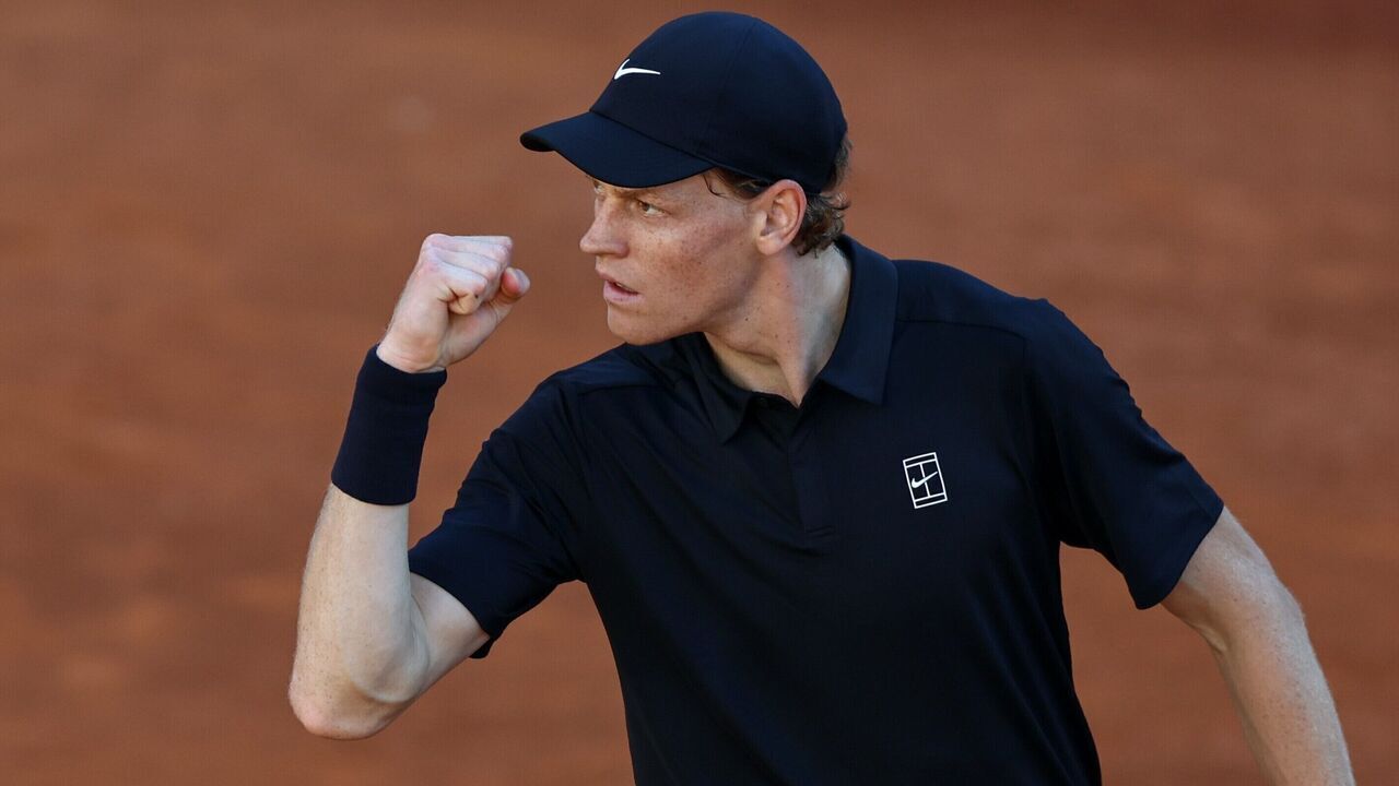 Jannik Sinner celebrates during the men's singles final between Jannik Sinner of Italy and Casper Ruud of Norway at the ATP Italian Open in Rome, Italy, May 17, 2026.