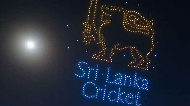Sri Lanka cricket is displaying a Sri Lanka cricket logo at the drone show during the LPL final match in Colombo, Sri Lanka, on July 21, 2024.