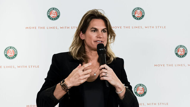 PARIS, FRANCE - APRIL 16: Amélie Mauresmo, Tournament Director talks to during the French Open Press Conference at Roland Garros on April 16, 2026 in Paris, France.