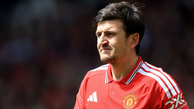 MANCHESTER, ENGLAND - MAY 17: Harry Maguire of Manchester United in action during the Premier League match between Manchester United and Nottingham Forest at Old Trafford on May 17, 2026 in Manchester, England.