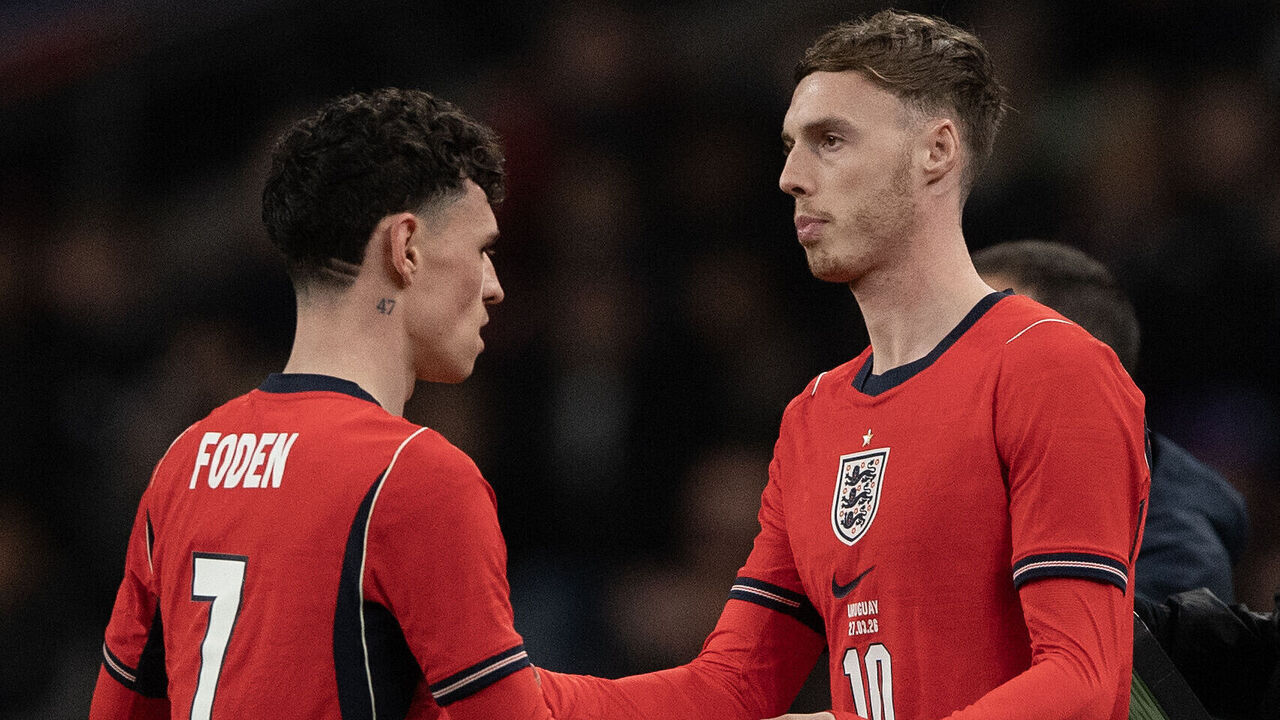 LONDON, ENGLAND - MARCH 27: Cole Palmer of England replaces Phil Foden during the international friendly match between England and Uruguay at Wembley Stadium on March 27, 2026 in London, England.