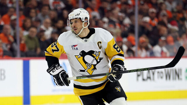 PHILADELPHIA, PENNSYLVANIA - APRIL 29: Sidney Crosby #87 of the Pittsburgh Penguins skates during Game Six of the First Round of the 2026 Stanley Cup Playoffs against the Philadelphia Flyers at Xfinity Mobile Arena on April 29, 2026 in Philadelphia, Pennsylvania.