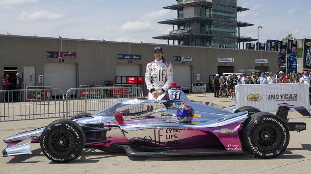 INDIANAPOLIS, INDIANA - MAY 17: #11: Katherine Legge, HMD Motorsports with AJ Foyt Racing Chevrolet poses for an official photo after qualifying for the NTT INDYCAR Series The 110th Running of the Indianapolis 500 - Practice & Previews on May 17, 2026 in Indianapolis, Indiana.