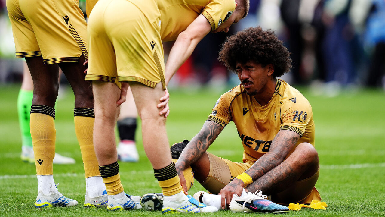 Crystal Palace's Chris Richards reacts after going down injured during the Premier League match at the Gtech Community Stadium, London. Picture date: Sunday May 17, 2026.