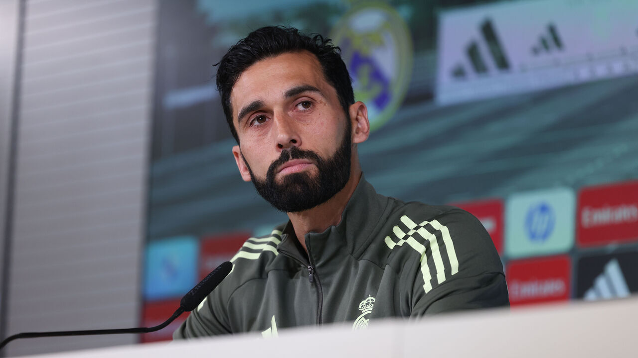 VALDEBEBAS, SPAIN - MAY 22: Alvaro Arbeloa, head coach of Real Madrid, attends his press conference during the training day of Real Madrid ahead the Spanish League, LaLiga EA Sports, football match against Athletic Club de Bilbao at Ciudad Deportiva Real Madrid on May 22, 2026, in Madrid, Spain.