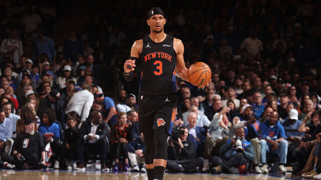 NEW YORK, NY - MAY 21: Josh Hart #3 of the New York Knicks dribbles the ball during the game against the Cleveland Cavaliers during Game 2 of the NBA Eastern Conference Finals on May 21, 2026 at Madison Square Garden in New York City, New York. Mandatory Copyright Notice: Copyright 2026 NBAE