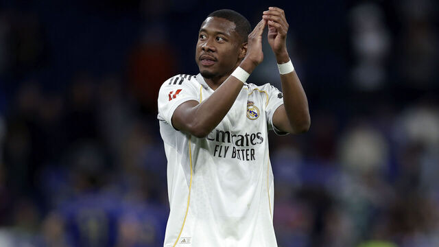 MADRID, SPAIN - MAY 14: David Alaba of Real Madrid celebrates the victory during the LaLiga EA Sports match between Real Madrid v Real Oviedo at the Estadio Santiago Bernabeu on May 14, 2026 in Madrid Spain
