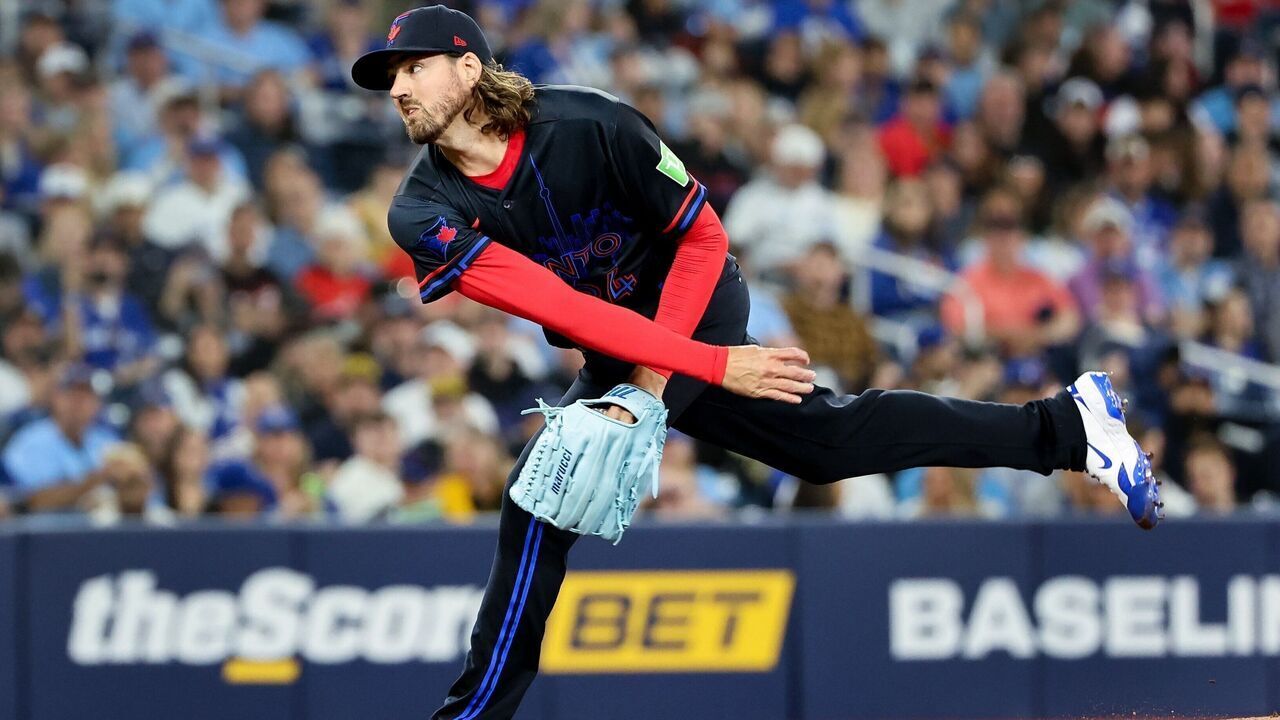TORONTO, ON - May 22 Starter Kevin Gausman 34 of the Toronto Blue Jays throws in the first inning.The Toronto Blue Jays played the Pittsburgh Pirates at the Rogers Centre in MLB baseball actionMay 22 2026 Richard Lautens/Toronto Star (Richard Lautens/Toronto Star via Getty Images)