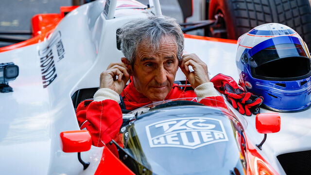 CHICHESTER, ENGLAND - JULY 12: Alain Prost prepares to drive during the Goodwood Festival of Speed at Goodwood on July 12, 2025 in Chichester, England.