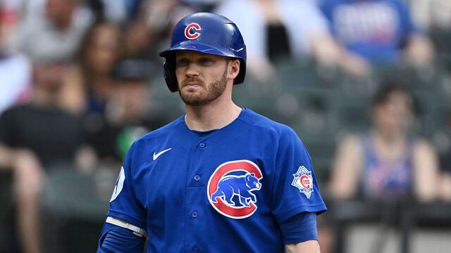 CHICAGO, ILLINOIS - MAY 16: Ian Happ #8 of the Chicago Cubs looks on against the Chicago White Sox at Rate Field on May 16, 2026 in Chicago, Illinois.