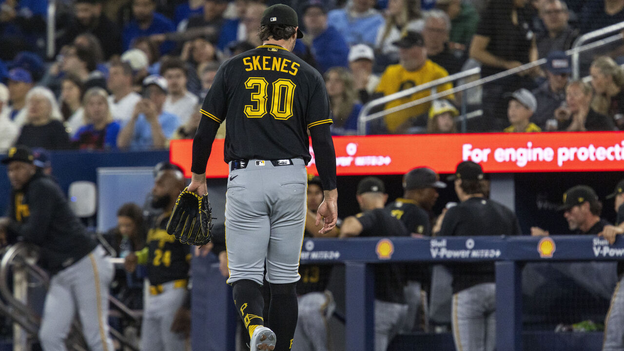 TORONTO, CANADA - MAY 23: Paul Skenes #30 of the Pittsburgh Pirates walks on the field during an MLB game against the Toronto Blue Jays at the Rogers Centre on May 23, 2026 in Toronto, Canada.