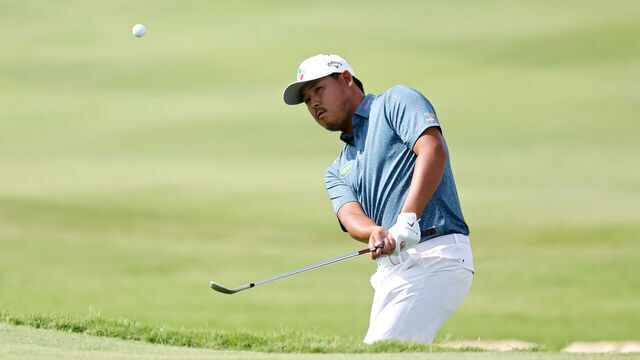 MCKINNEY, TEXAS - MAY 23: Si Woo Kim of the Republic of Korea plays a shot on the 18th hole during the third round of THE CJ CUP Byron Nelson 2026 at TPC Craig Ranch on May 23, 2026 in McKinney, Texas.