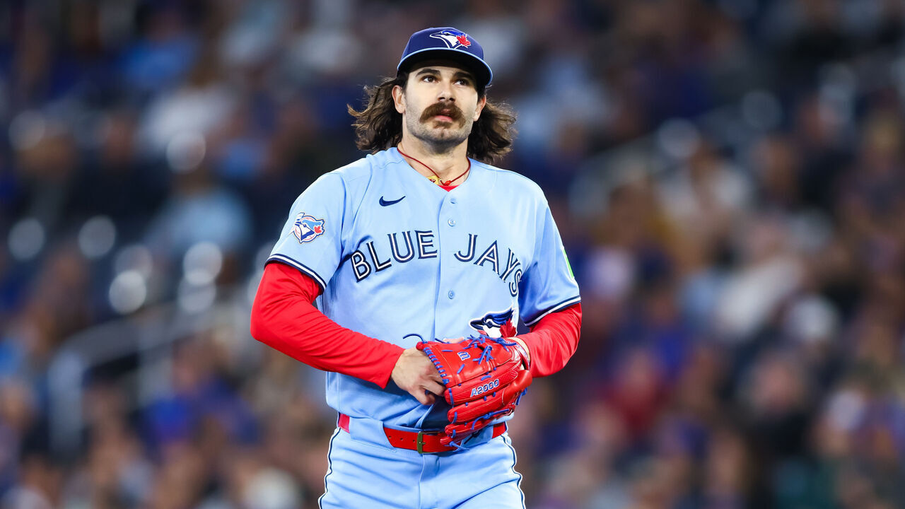 TORONTO, CANADA - MAY 13: Dylan Cease #84 of the Toronto Blue Jays comes off the field against the Tampa Bay Rays in their MLB game at Rogers Centre on May 13, 2026 in Toronto, Ontario, Canada.
