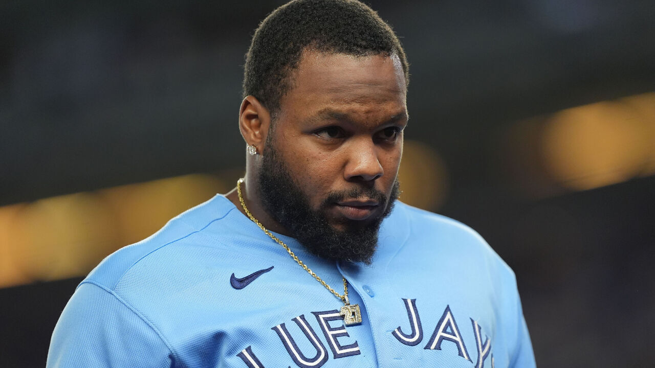 BRONX, NY - MAY 20: Toronto Blue Jays First Baseman Vladimir Guerrero Jr. (27) during the fourth inning of a Major League Baseball game between the Toronto Blue Jays and the New York Yankees on May 20, 2026, at Yankee Stadium in The Bronx, NY.