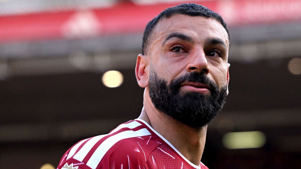 LIVERPOOL, ENGLAND - MAY 24: Mohamed Salah of Liverpool appears emotional following his final appearance for the club during the Premier League match between Liverpool and Brentford at Anfield on May 24, 2026 in Liverpool, England.