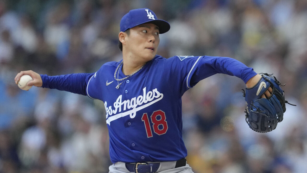 MILWAUKEE, WISCONSIN - MAY 24: Yoshinobu Yamamoto #18 of the Los Angeles Dodgers pitches against the Milwaukee Brewers during the first inning at American Family Field on May 24, 2026 in Milwaukee, Wisconsin.