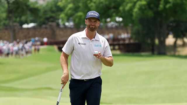 MCKINNEY, TEXAS - MAY 24: Wyndham Clark of the United States reacts after making birdie on the sixth green during the final round of THE CJ CUP Byron Nelson 2026 at TPC Craig Ranch on May 24, 2026 in McKinney, Texas.