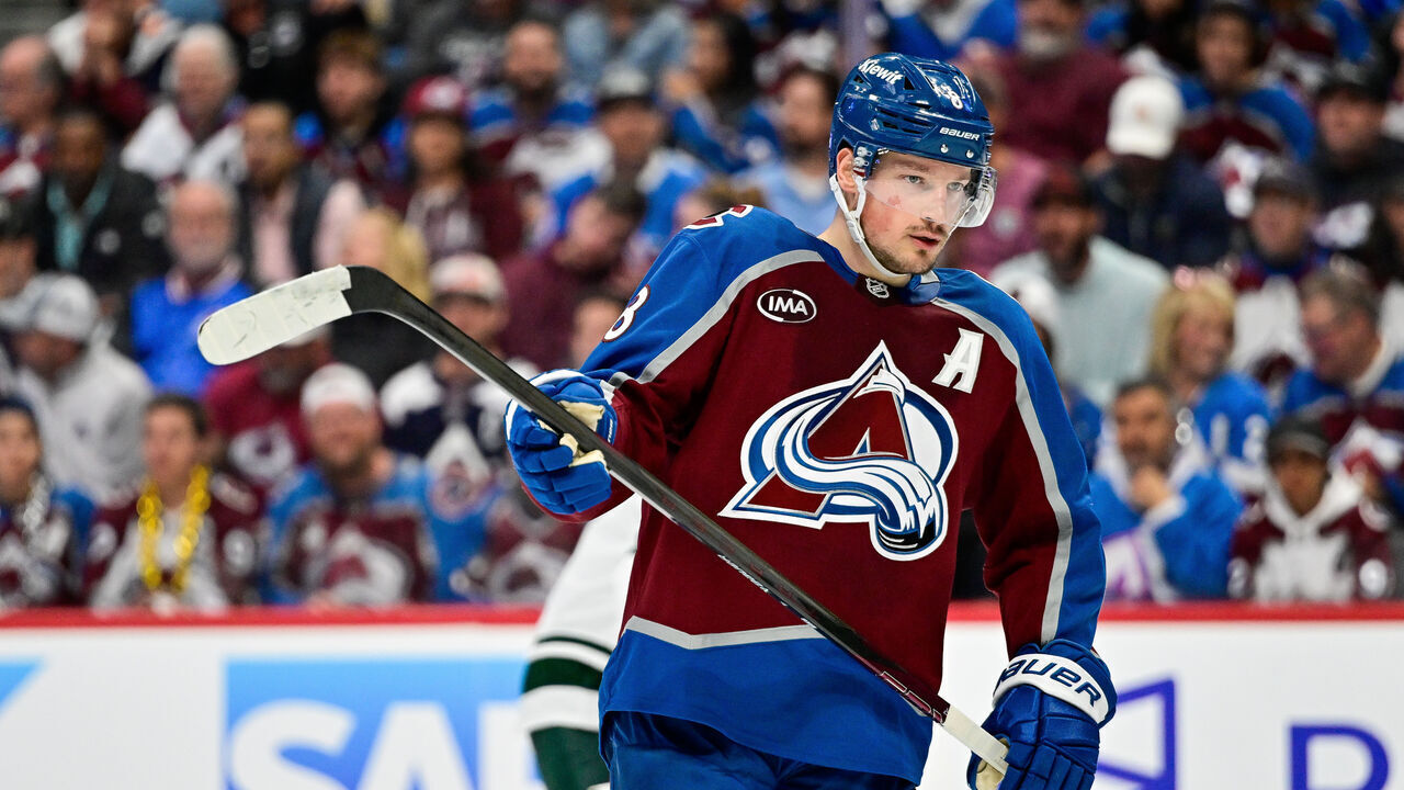 DENVER, CO - MAY 13: Colorado Avalanche defenseman Cale Makar (8) skates before play gets underway in the third period of the Minnesota Wild versus Colorado Avalanche game five Stanley Cup Playoffs Second Round game at Ball Arena in Denver, Colorado on May 13, 2026.