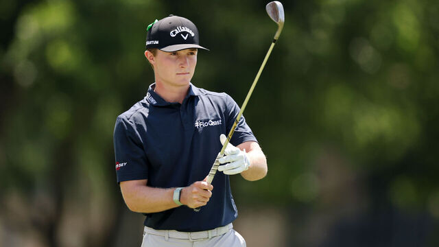 MCKINNEY, TEXAS - MAY 24: Blades Brown of the United States prepares to play a shot on the third hole during the final round of THE CJ CUP Byron Nelson 2026 at TPC Craig Ranch on May 24, 2026 in McKinney, Texas.