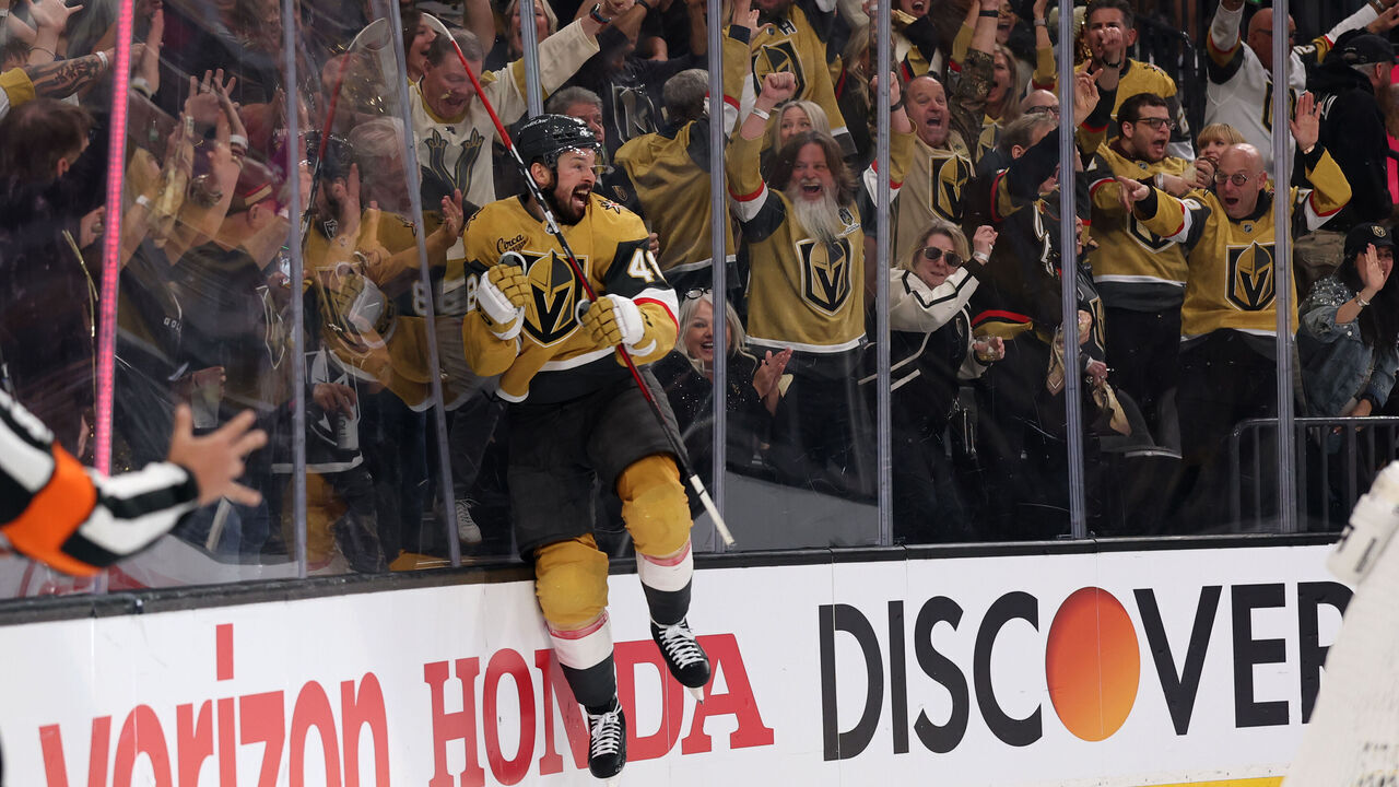 LAS VEGAS, NEVADA - MAY 24: Tomas Hertl #48 of the Vegas Golden Knights celebrates after a goal during the third period against the Colorado Avalanche in Game Three of the Western Conference Final of the 2026 Stanley Cup Playoffs at T-Mobile Arena on May 24, 2026 in Las Vegas, Nevada.