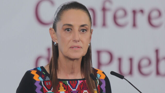 Claudia Sheinbaum, President of Mexico, presents a report on peacebuilding in Mexico, prepared by independent organizations, during a press conference at the National Palace in Mexico City, Mexico, on May 20, 2026.