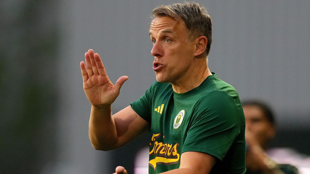 PORTLAND, OREGON - MAY 09: Head Coach Phil Neville of Portland Timbers reacts from the sideline during the first half against Sporting Kansas City at Providence Park on May 09, 2026 in Portland, Oregon.