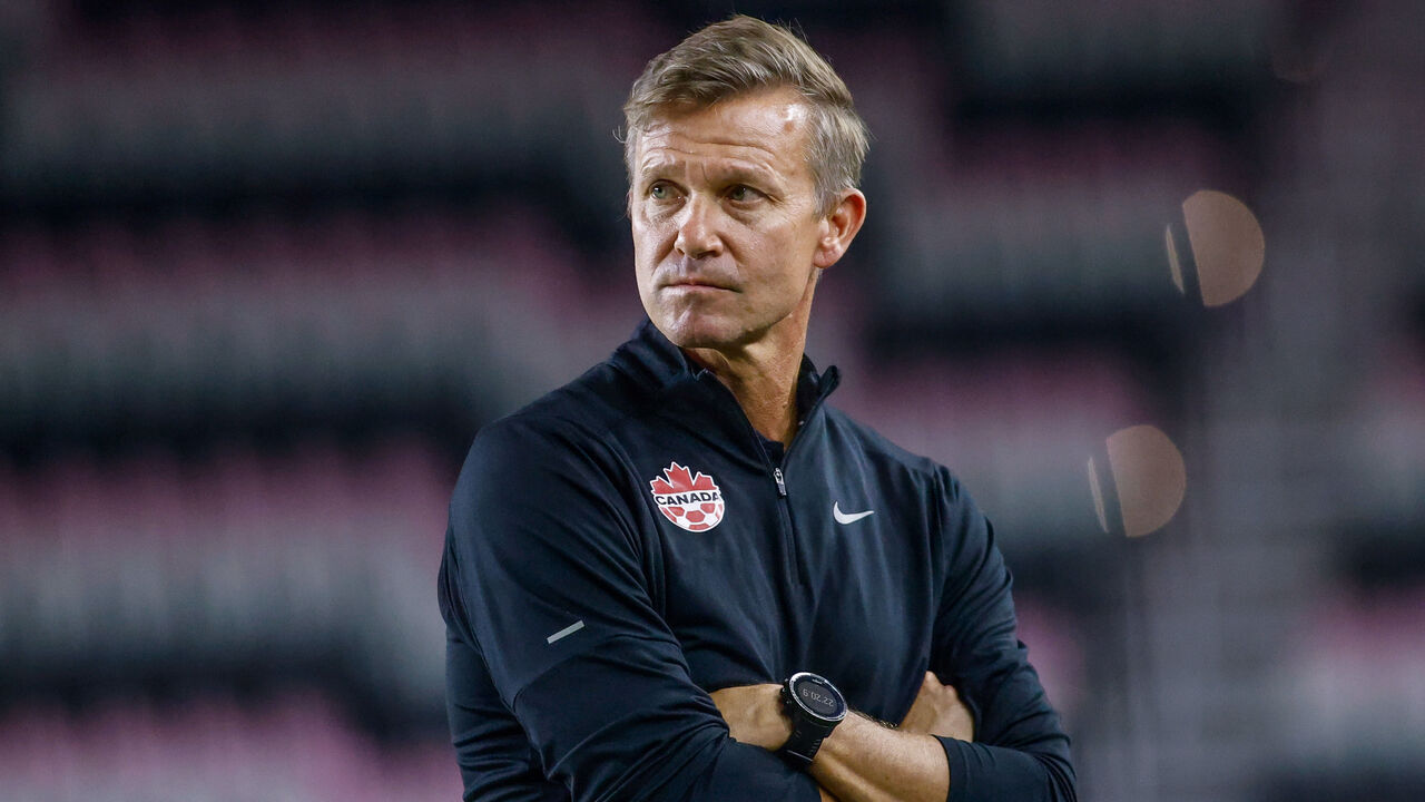 FORT LAUDERDALE - NOVEMBER 18: Canada Head Coach Jesse Marsch looks on in the second half during an International Friendly soccer match between Canada and Venezuela at Chase Stadium in Fort Lauderdale, Florida, on November 18, 2025.