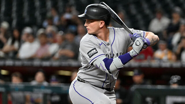 PHOENIX, ARIZONA - MAY 24: TJ Rumfield #7 of the Colorado Rockies gets ready in the batters box against the Arizona Diamondbacks at Chase Field on May 24, 2026 in Phoenix, Arizona.