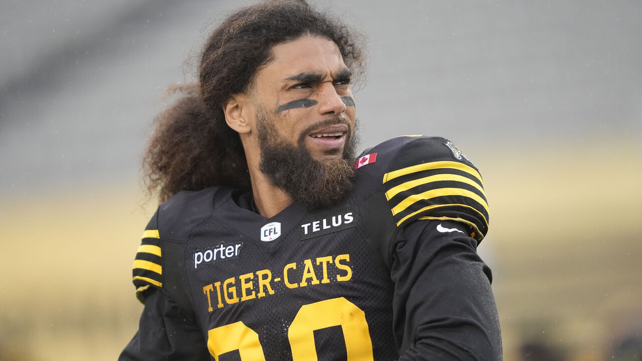 HAMILTON, CANADA - MAY 23: Kenny Lawler #89 of the Hamilton Tiger-Cats during warm-up before the game against the Toronto Argonauts at Hamilton Stadium on May 23, 2026 in Hamilton, Canada.