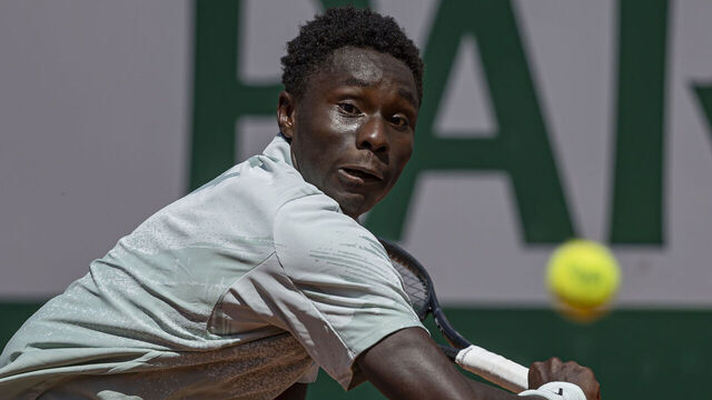 Moise Kouame returns the ball against Marin Cilic during the Roland Garros Grand Slam Tournament on Day 03 in Paris, France, on May 26, 2026.
