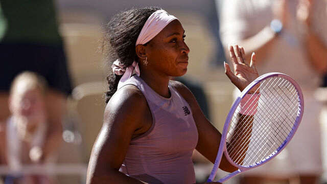 PARIS, FRANCE - MAY 26: Coco Gauff of the United States celebrates after winning the match against Taylor Townsend during the Women's Singles on Day Three of the 2026 French Open at Roland Garros on May 26, 2026 in Paris, France.