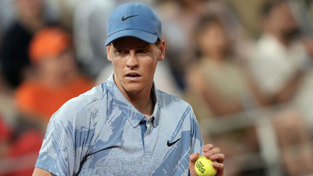 Italy's Jannik Sinner looks on as he plays against France's Clement Tabur during their men's singles match on day 3 of the French Open tennis tournament on Court Philippe-Chatrier at the Roland-Garros Complex in Paris on May 26, 2026.