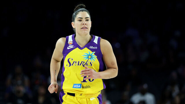 LAS VEGAS, NEVADA - MAY 23: Kelsey Plum #10 of the Los Angeles Sparks runs on the court in the fourth quarter of a game against the Las Vegas Aces at Michelob ULTRA Arena on May 23, 2026 in Las Vegas, Nevada. The Sparks defeated the Aces 101-95.