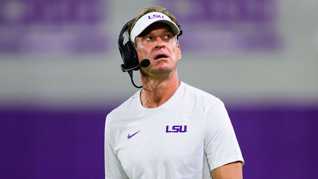 BATON ROUGE, LOUISIANA - APRIL 4: Head coach Lane Kiffin of the LSU Tigers standing during spring practice at the LSU Football Operations Center on April 4, 2026 in Baton Rouge, Louisiana. (Photo by Ella Hall/University Images via Getty Images}