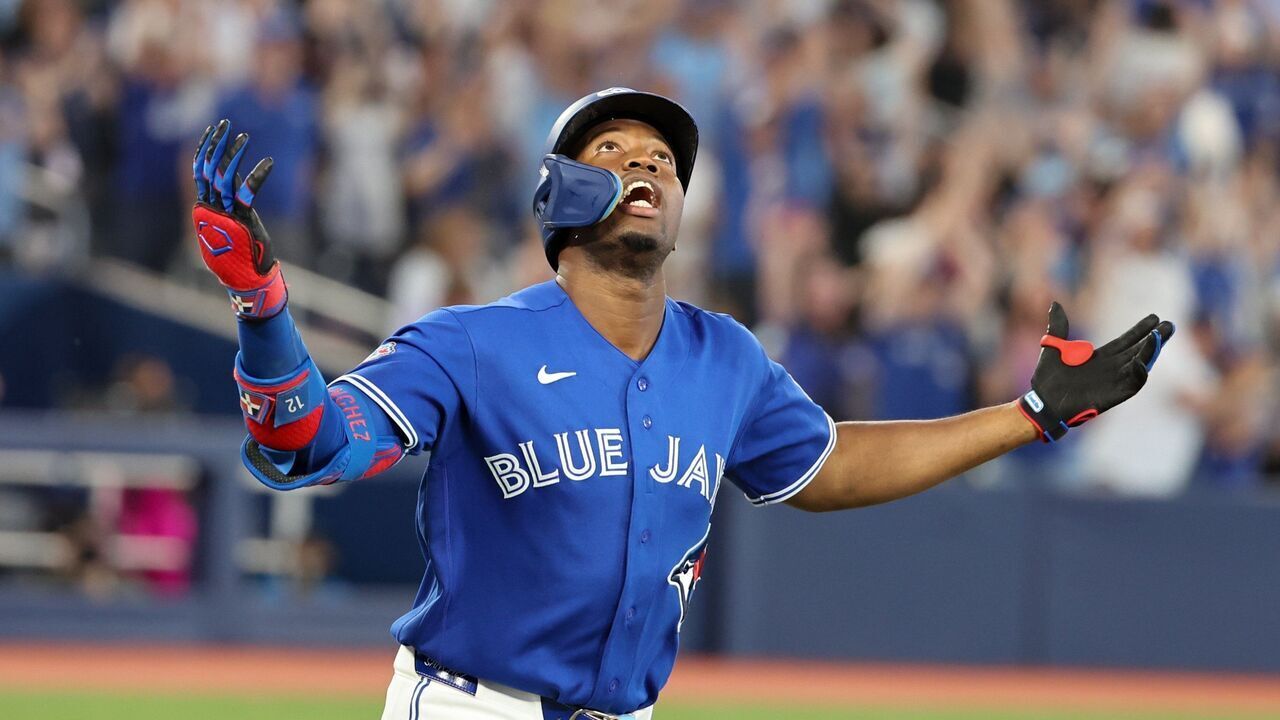 TORONTO, ON - May 26 Jesús Sánchez (12) of the Blue Jays hits a grand slam home run in the 6th.The Toronto Blue Jays played the Miami Marlins at the Rogers Centre in MLB baseball actionMay 26 2026 Richard Lautens/Toronto Star (Richard Lautens/Toronto Star via Getty Images)