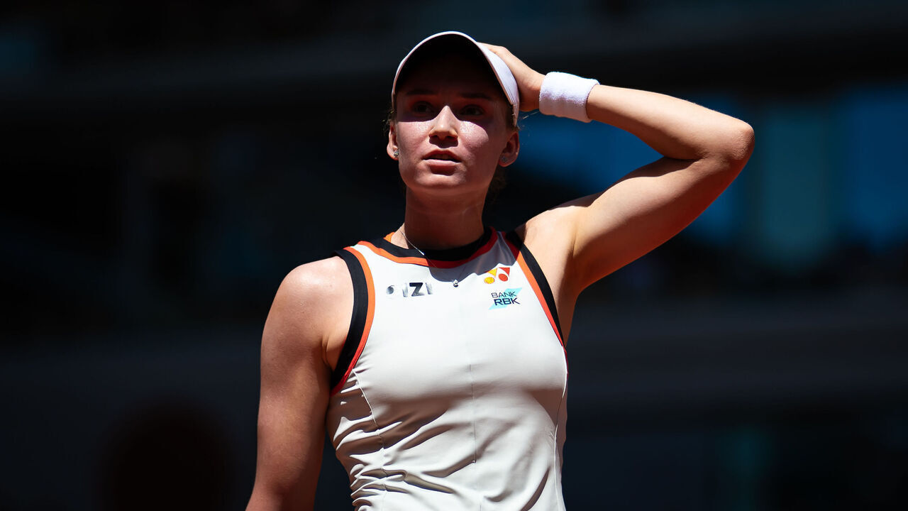 PARIS, FRANCE - MAY 25: Elena Rybakina of Kazakhstan in action against Veronika Erjavec of Slovenia in the first round on Day Two of the 2026 French Open at Roland Garros on May 25, 2026 in Paris, France