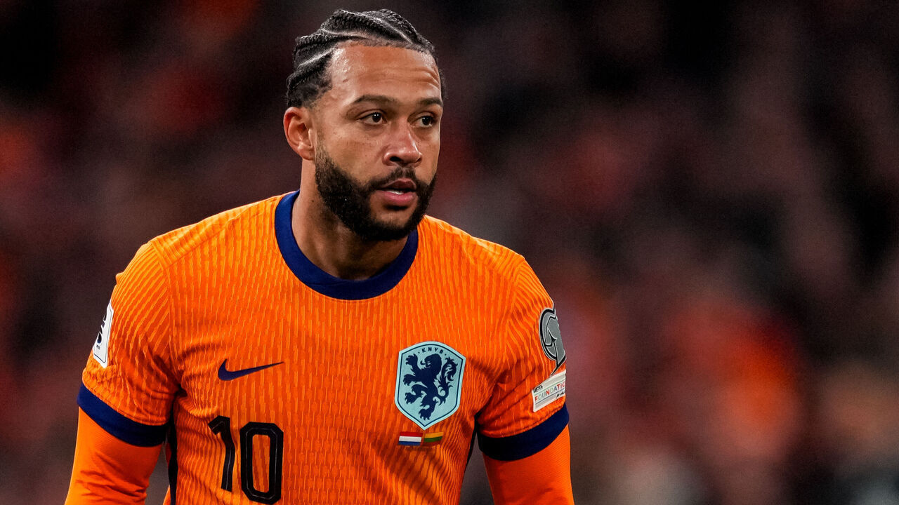 AMSTERDAM, NETHERLANDS - NOVEMBER 17: Memphis Depay of Netherlands looks on during the FIFA World Cup 2026 qualifier match between Netherlands and Lithuania at Johan Cruijff Arena on November 17, 2025 in Amsterdam, Netherlands.