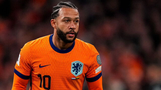AMSTERDAM, NETHERLANDS - NOVEMBER 17: Memphis Depay of Netherlands looks on during the FIFA World Cup 2026 qualifier match between Netherlands and Lithuania at Johan Cruijff Arena on November 17, 2025 in Amsterdam, Netherlands.
