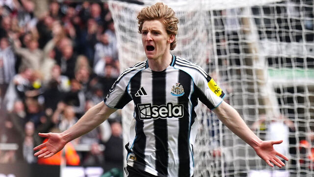 Newcastle United's Anthony Gordon celebrates scoring their side's first goal of the game during the Premier League match at St James' Park, Newcastle upon Tyne. Picture date: Sunday March 22, 2026.