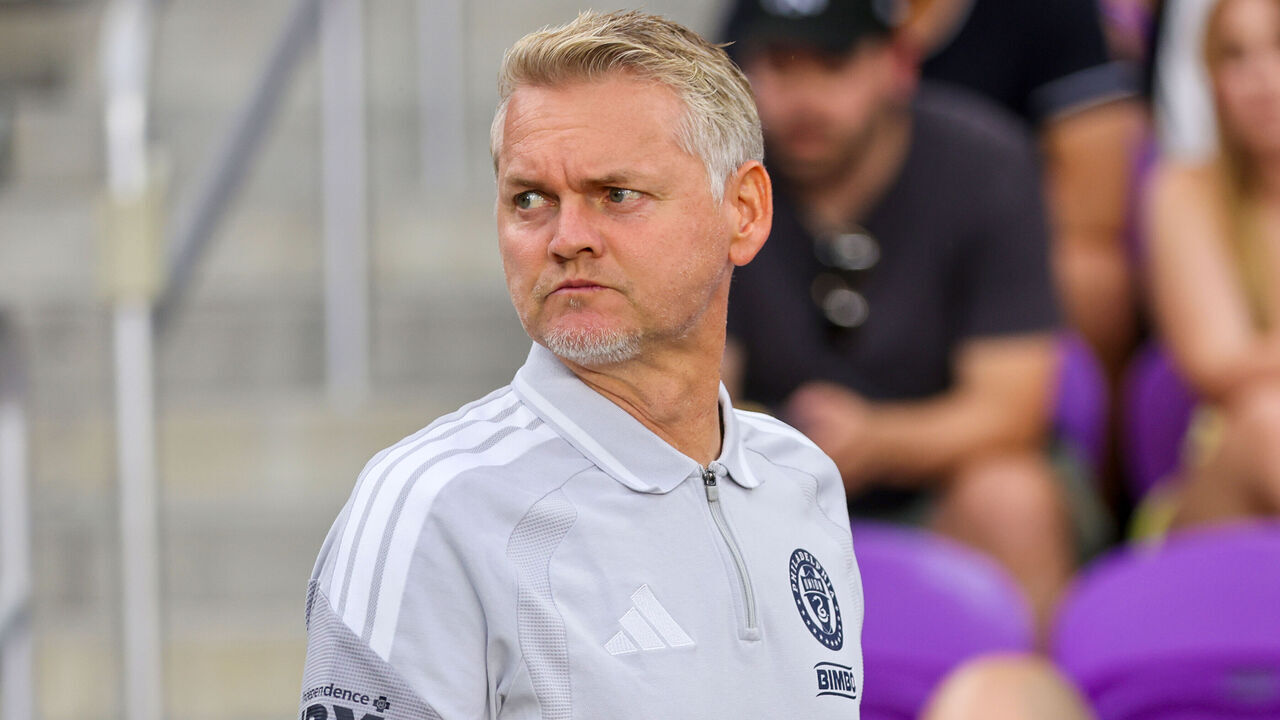 ORLANDO, FLORIDA - MAY 13: Philadelphia Union head coach Bradley Carnell at Inter&Co Stadium on May 13, 2026 in Orlando, Florida.